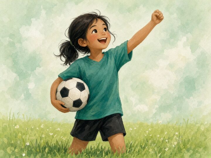 A child celebrating with a football